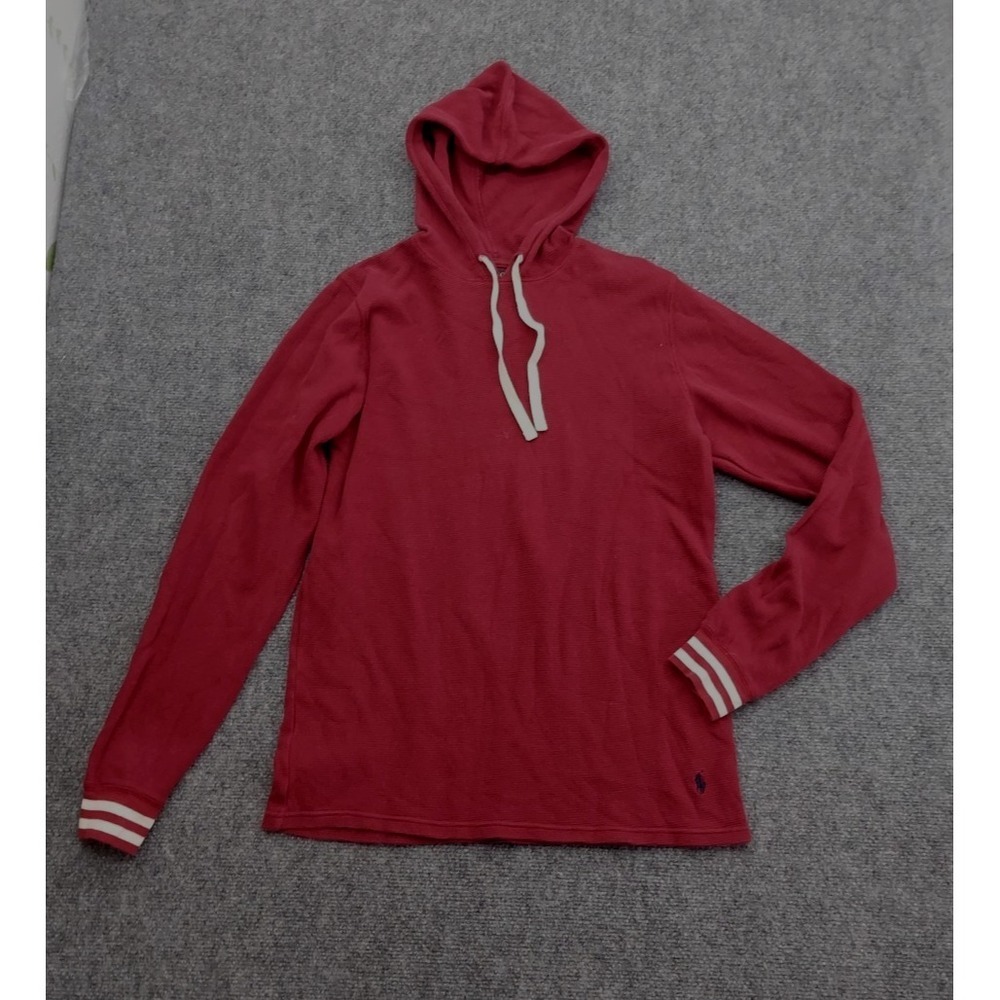 Polo Ralph Lauren Waffle Knit Hoodie Men Small Burgundy Pullover Sweater Thermal